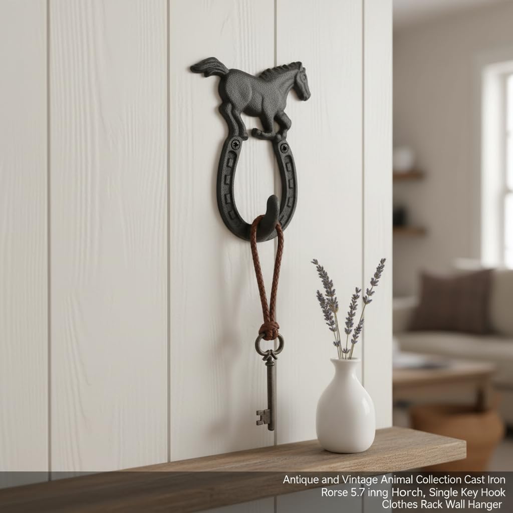Comfy Hour 9.5 Inch Horse Hooks, Black Horseshoe Wall Hook, Single