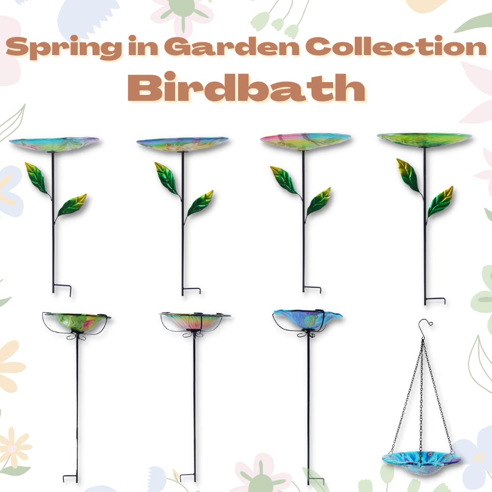 Comfy Hour Peacock Decor Collection 28" Peacock Glass Top Birdbath Birdfeeder Metal Art Garden Stake