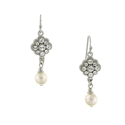 1928 Jewelry Flower Crystal Cluster And Costume Pearl Drop Earrings
