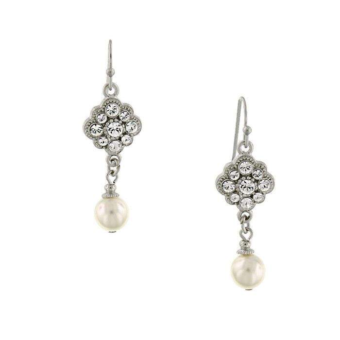 1928 Jewelry Flower Crystal Cluster And Costume Pearl Drop Earrings