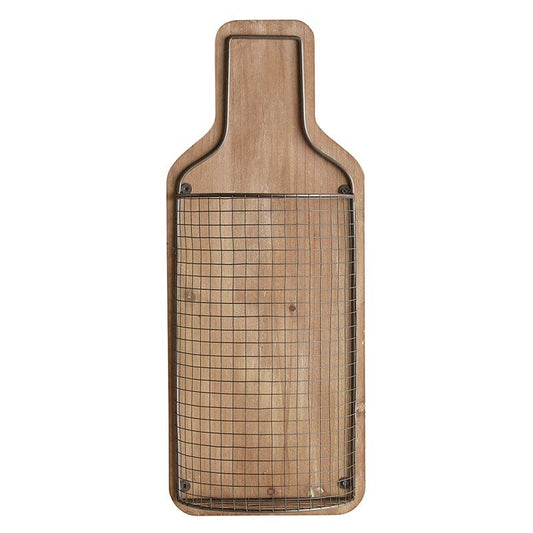 47th & Main Bottle Shaped Wire Cage and Wood Wall Wine Cork Holder, 8" L x 5" W x 20" H, Natural