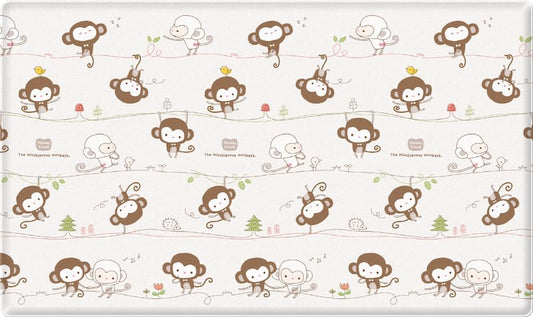 Parklon Pure Soft Play Mat - Monkey Friend + Fabric Grey (Extra Large, 92.5 x 55.1 x 0.6)
