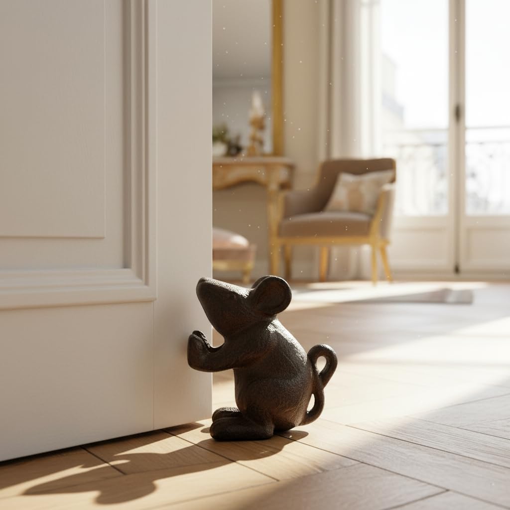 Comfy Hour Antique & Vintage Interior Decor Collection, Animal Edition Cast Iron Mouse Door Stopper in Brown Color, Heavy Duty, Decorative One.