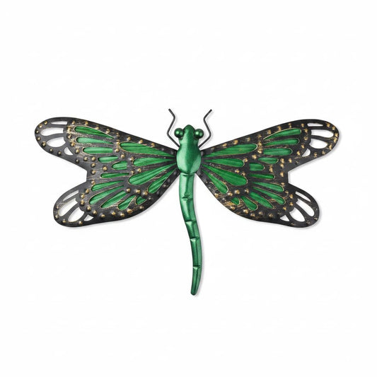 Comfy Hour Travel on Wings Collection 12" Metal Art Dragonfly Wall Decor Green