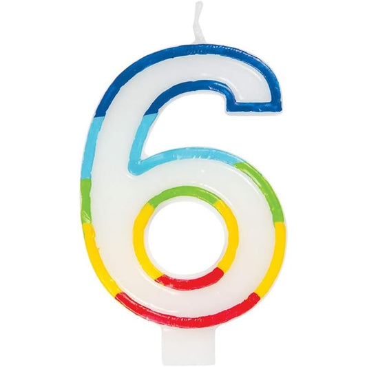 Unique Industries Molded Number 6 Rainbow Border Candle