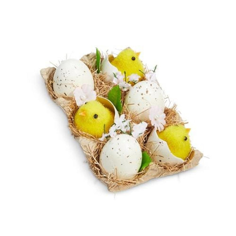 RAZ Imports Crate of Speckled Eggs and Chicks, Set of 6, Multicolor, Easter Foam and Plastic, Easter Décor