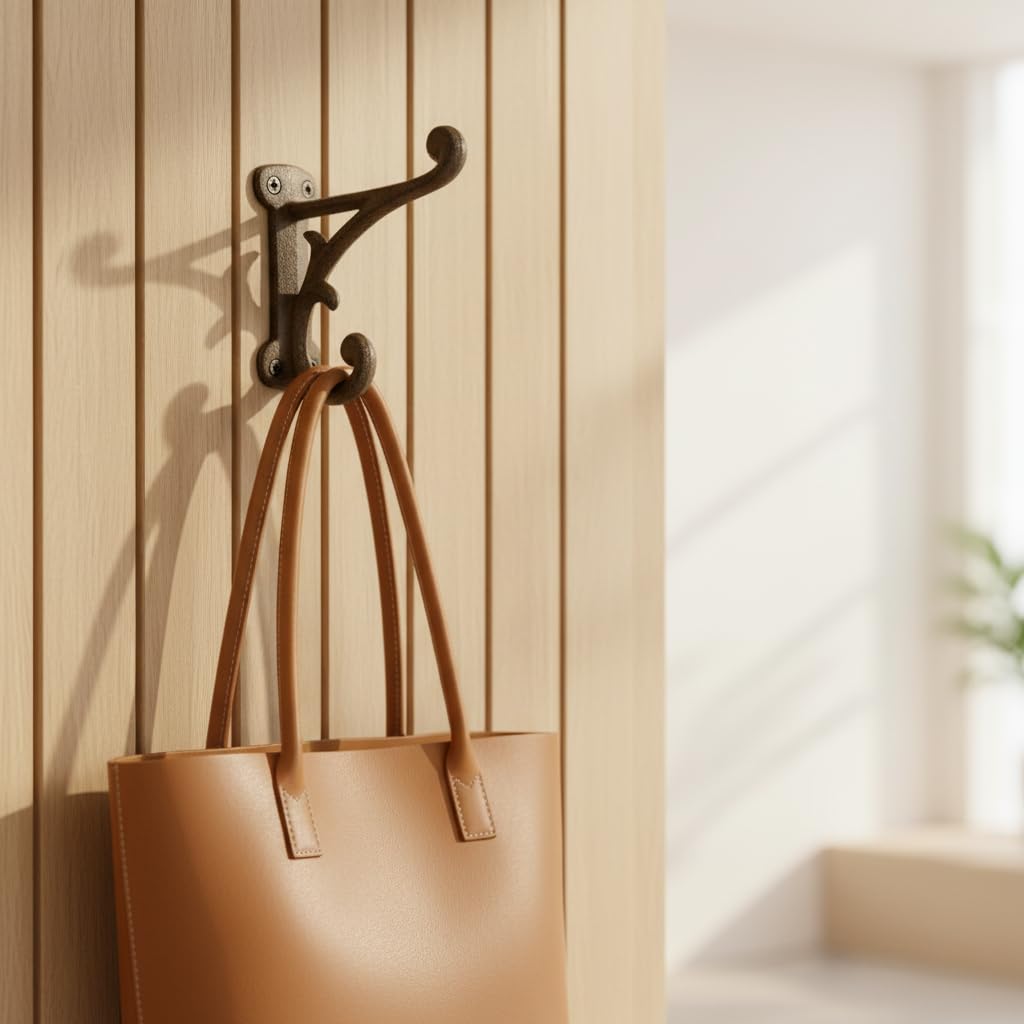 Comfy Hour Antique & Vintage Interior Decor Collection Cast Iron Single Coat Hook Key Hook Clothes Rack Wall Hanger - Heavy Duty, Brown, Recycled, Decorative Gift Idea
