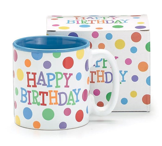 burton + BURTON "Happy Birthday" Polka Dot Mug Ceramic Bright Colors!