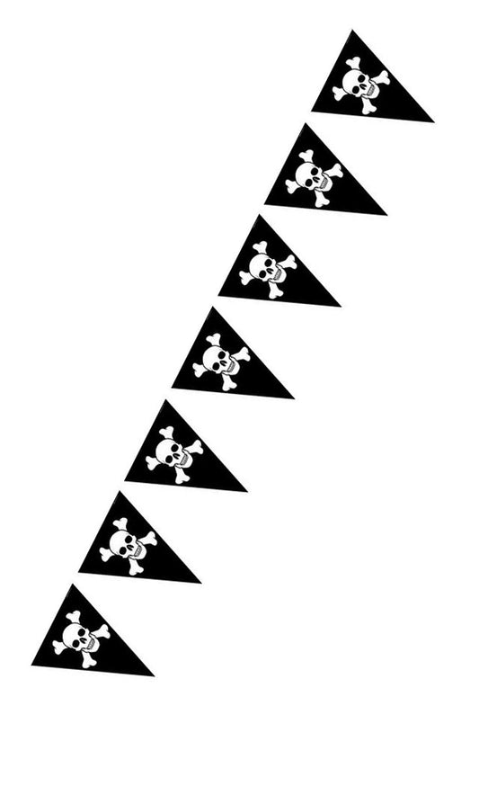 Beistle Jolly Roger All-Weather Plastic Pennant Banner Pirate Decorations, 11" x 12', Black/White