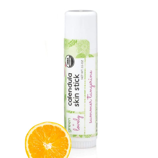 Green+Lovely Calendula Skin Stick Organic Lotion Sticks Moisturizing Balm Ointment Salve Multipurpose Hand Cream Body Bar, 0.5 oz., Summer Tangerine (2 Tube Set)