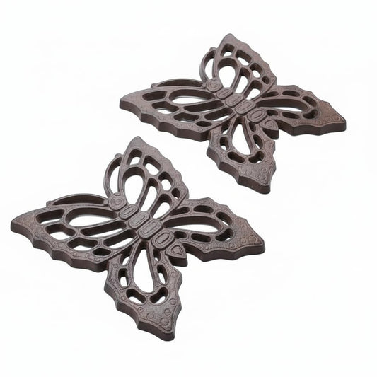 Comfy Hour Rustic Style Outdoor Collection Cast Iron Garden Stepping Stone - Butterfly (Vintage Wash Black), Set of 2