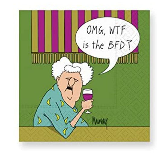 Design Design OMG Wtf Bfd Cocktail Napkins, 5", Multicolor