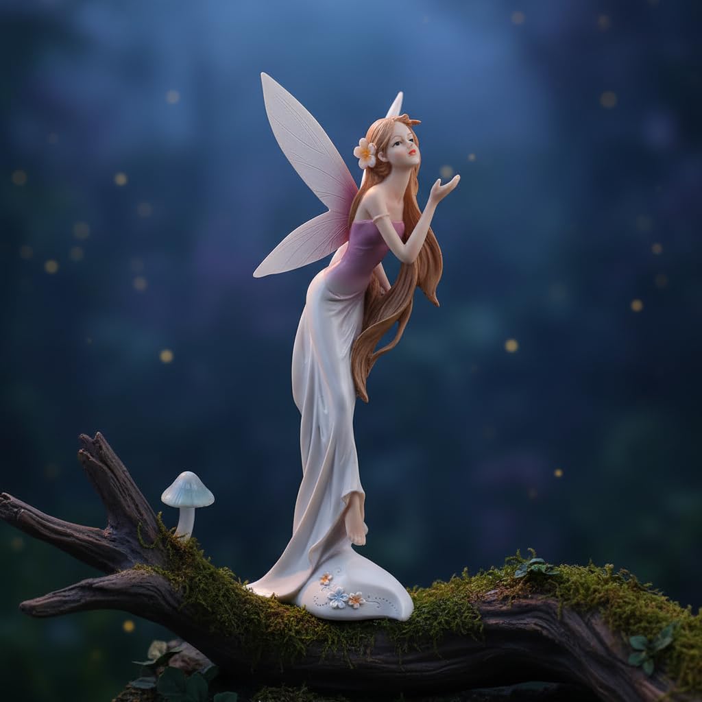 Comfy Hour 13 Inch Fairy Statues Figurine, White Lilac Decor, 1 Piece