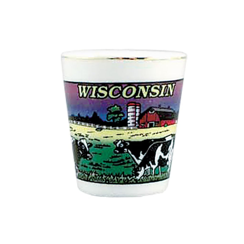 Lipco Wisconsin Souvenir Shot Glass, with Dairy Farm Design, Ceramic, Glassware and Drinkware