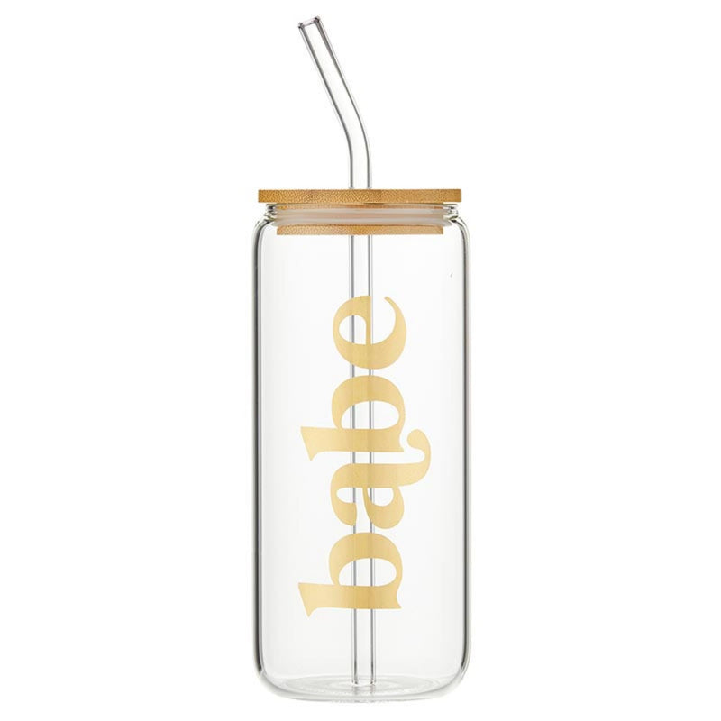 Santa Barbara Design Studio Wedding Cold Brew Glass Tumbler With Lid And Straw Glass Cup with Bamboo Lid, 20-Ounce, Babe