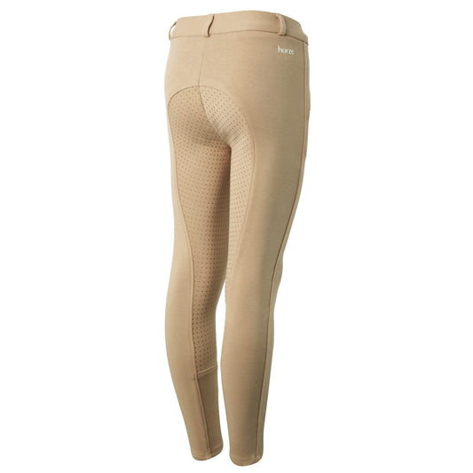 HORZE Active Kids' Unisex Silicone Grip Full Seat Horseback Riding Breeches - Tan - M