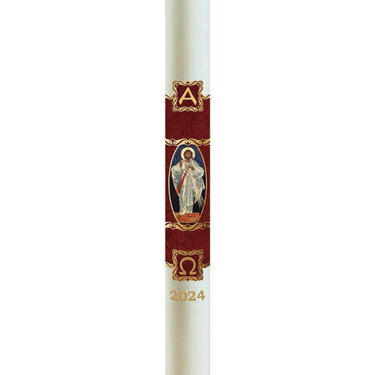 CB Church Supply Will &amp; Baumer Hand Crafted Christus Rex Beeswax Paschal Candle with Nails, No 4, Red &amp; Gold