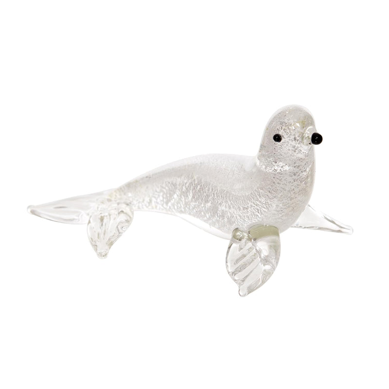 Beachcombers Sea Lion Figurine, 2.17 Inch Length, White, Glass, Home, Home Décor