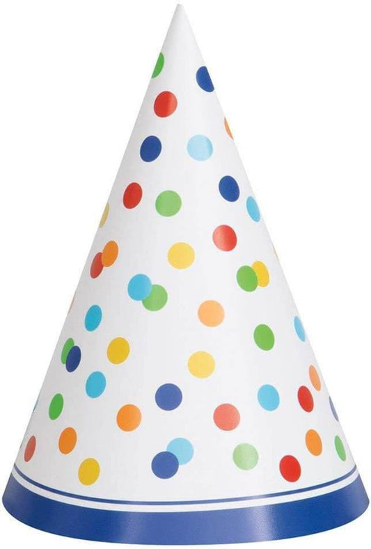 Unique Industries Rainbow Mini Polka Dot Party Hats, 8ct