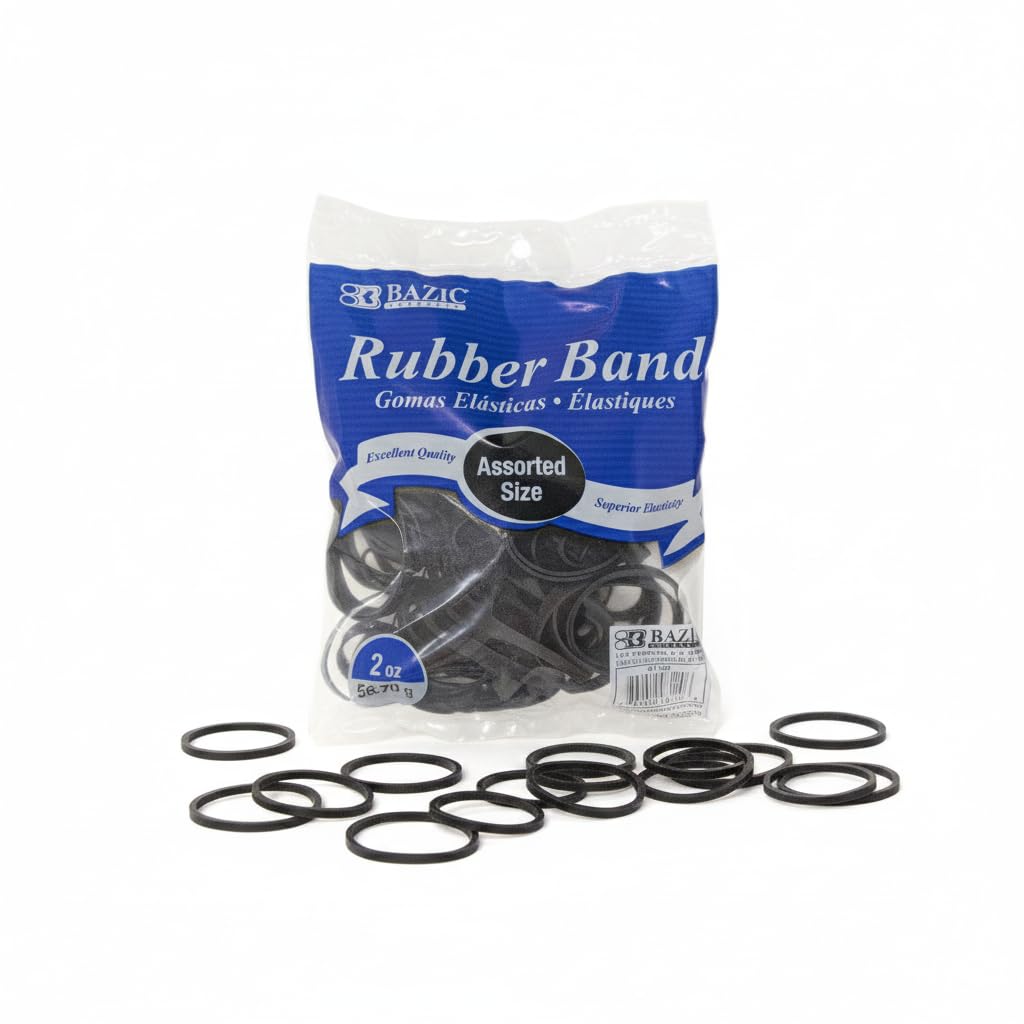 BAZIC Black Color Rubber Bands 2 Oz./ 56.70 g Assorted Sizes, Made in USA Elastic Bands for Bank Bills Money Dollars File Folders, 1-Pack