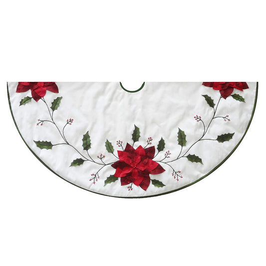 Kurt Adler Kurt S. Adler 54-Inch Ivory with Holly Leaves and Poinsettia Tree Skirt, red, Green, White