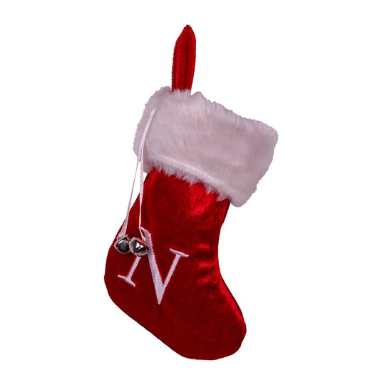 Kurt Adler 7" Red and White Monogram "N" Mini Christmas Stocking