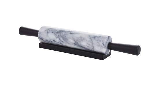 JEmarble Rolling Pin-Plastic Handles(White)(Premium Quality)Polished Surface 18-inch(10"Barrel) Genuine Stone Non-stick Save Effort Easy to Clean