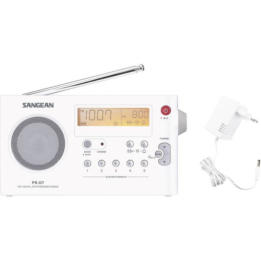 Sangean PR-D7 AM/FM Digital Rechargeable Portable Radio - White, One Size