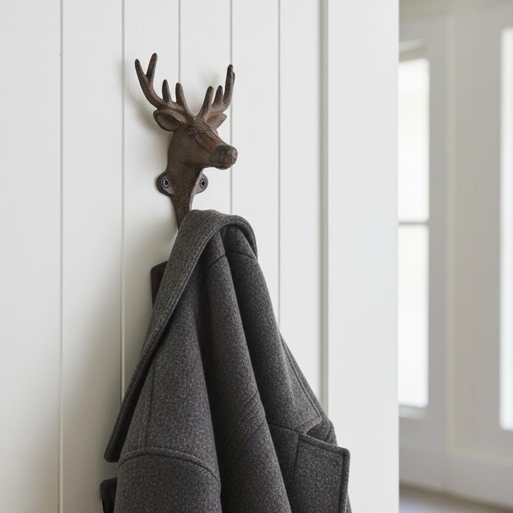 Comfy Hour Cast Iron Deer Single Key Coat Hook Clothes Rack Wall Hanger, Heavy Duty, Recycled