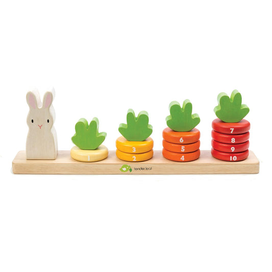 Tender Leaf Toys - Carrot Count Stacker Wooden Ring Set - STEM Learning Math Abacus Number Learning and Counting Stacker Color Identification Stacking Game Toy for Kids 18 month +