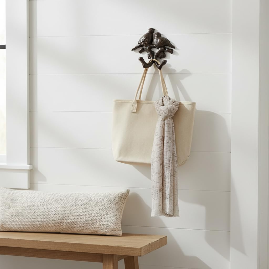 Comfy Hour 5.4 Inch Cast Iron Bird Wall Hook, Double Bird Design