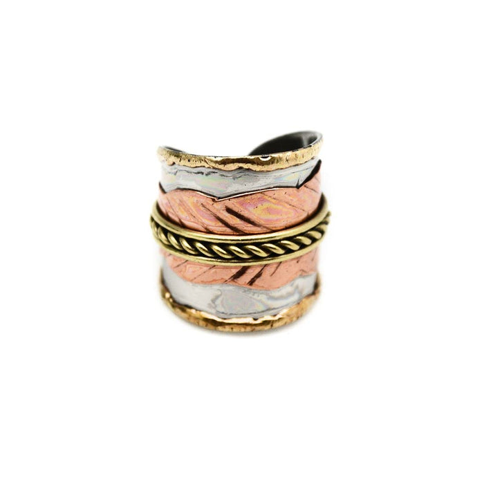 Anju R043 Copper Leaf and Brass Chain Band Janya Mixed metal Ring