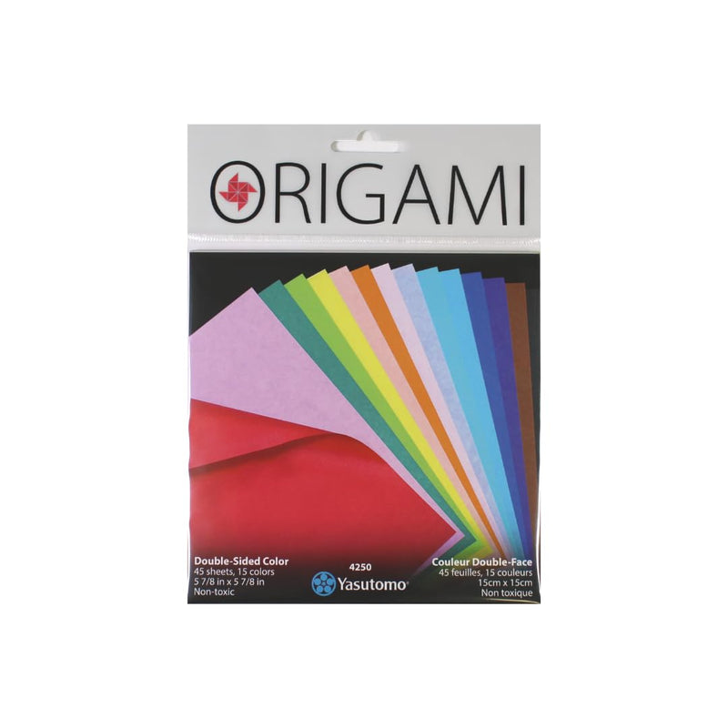 Yasutomo Colorful Double Sided Origami, 15 Colors, 45 Sheets, Size 5 7/8" Square, Arts and Crafts Supplies