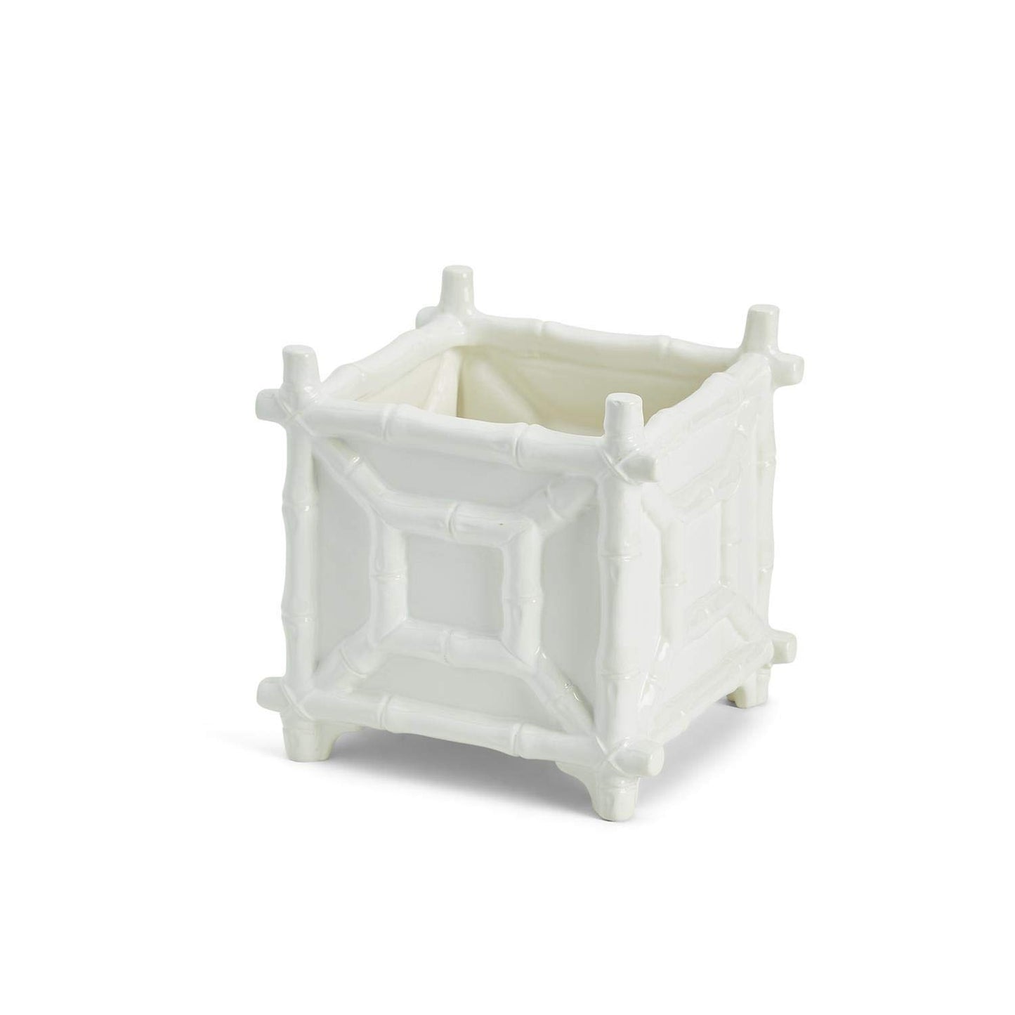Two's Company 53002 Hampton Faux Bamboo Fretwork Cachepot, 7.75-inch Square