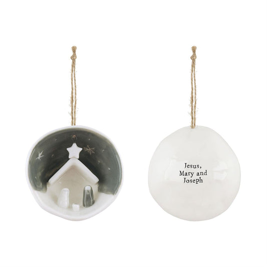 Two's Company Nativity Half Circle Porcelain Ornament in Gift Box, 2.5-inch Diameter