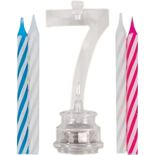Unique Industries Multicolor Flashing Number 7 Cake Topper & Birthday Candle Set, 5pc