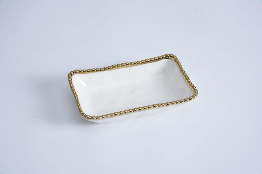 Pampa Bay Rectangular Dish, 7-inch Length, Porcelain, White and Gold