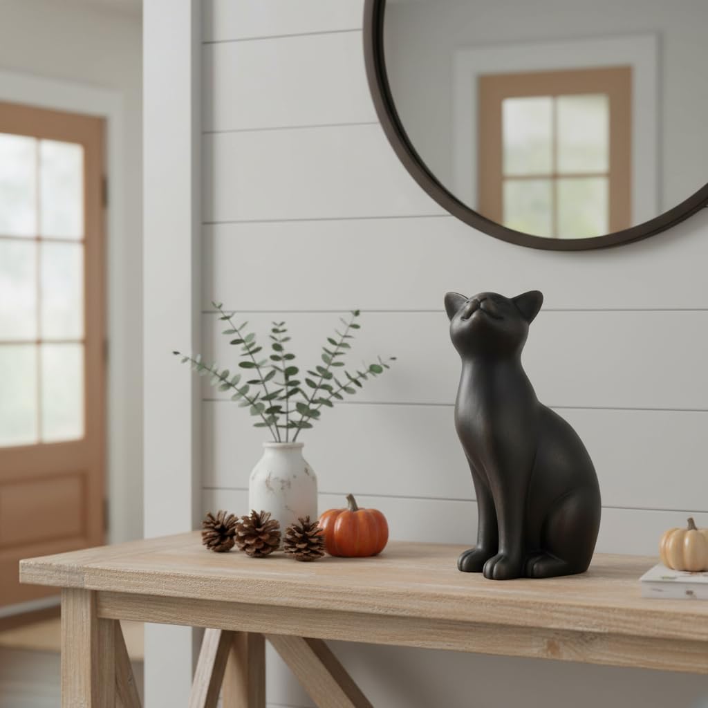 Comfy Hour Farmhouse Collection 9" Polyresin Standing Cat Decoration, Black