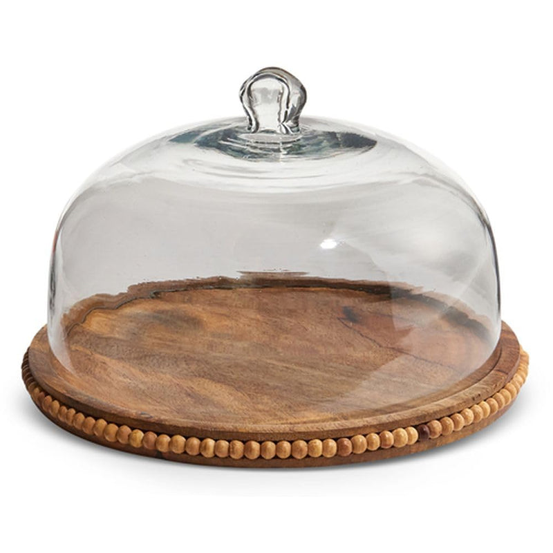 Raz Imports 2024 Farmstead 11.5" Wood Beaded Tray with Cloche