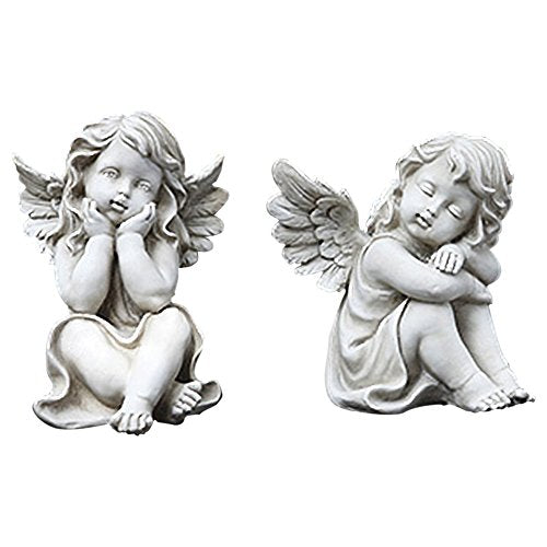 Napco Whimsical Cherubs Concrete Look 5.75 x 7 Resin Stone Garden Figurines, Set of 2