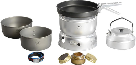Liberty Mountain Trangia - 25-0 Ultralight Hard Anodized Camping Cookset | Includes: Alcohol Stove, 2 HA Pots, Non-Stick Frypan, Kettle, Upper & Lower Windshield, Pot Gripper, & Strap
