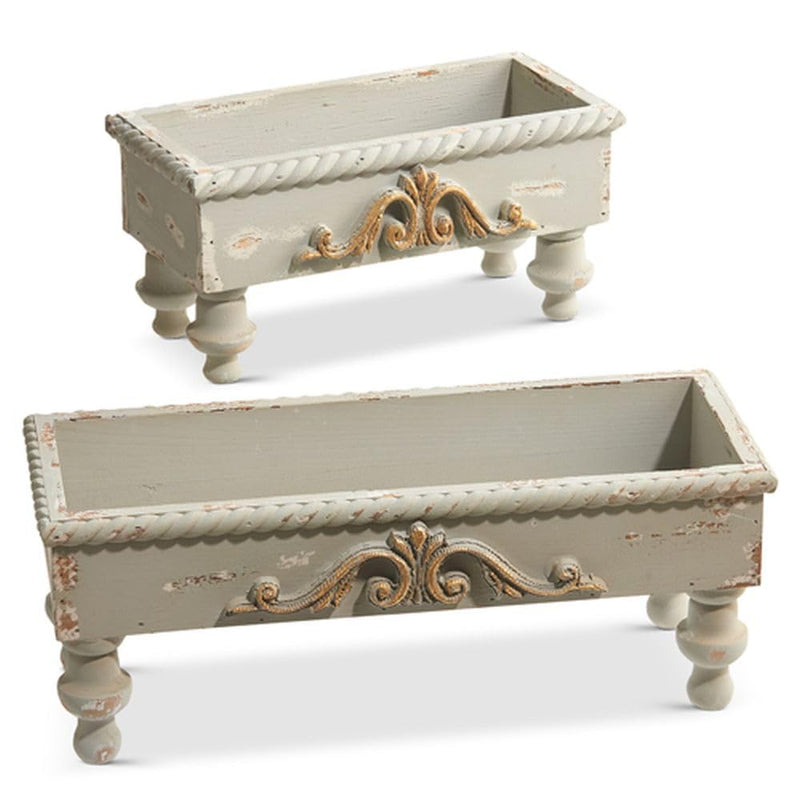 Raz Imports 2024 The English Manor 15.5" Carved Scrollwork Footed Tray, Set of 2