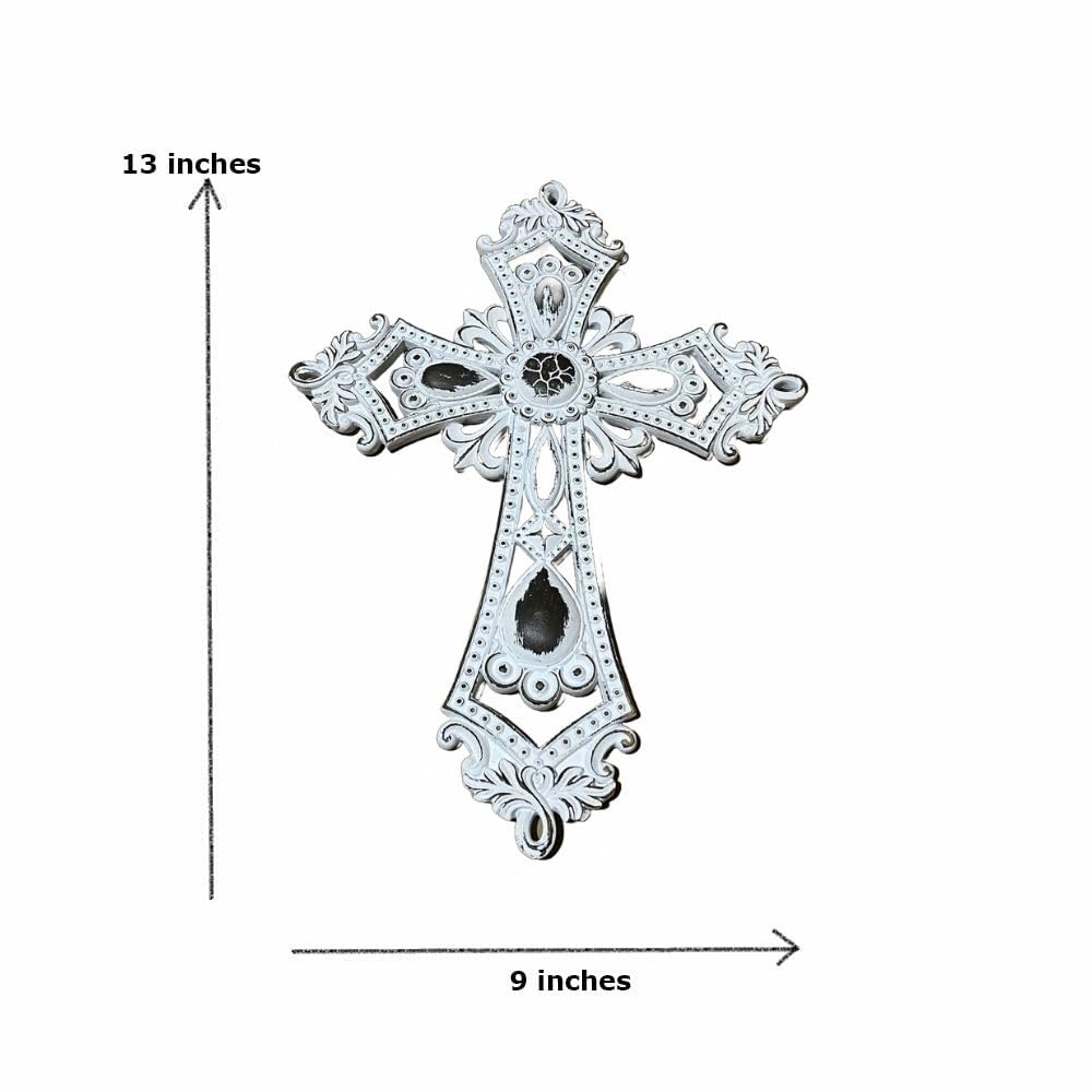 Comfy Hour 13.8 Inch Cross Wall Decor, Rustic White Wall Cross
