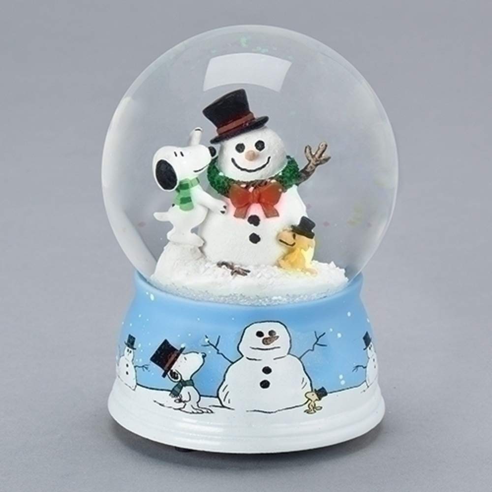 Roman 133797 Musical Dome Snoopy Woodstock Decorating Snowman Snow Globe, 5.5 inch, Multicolor