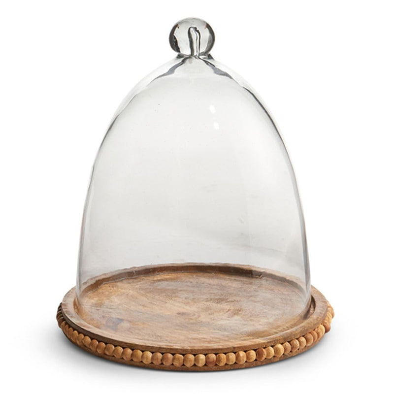 Raz Imports 2024 Farmstead 10.5" Wood Beaded Tray with Cloche