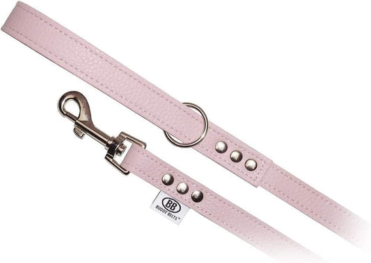 Buddy Belts All Pebble Grain Leather Leash Pink - Premium Edition (3/4" x 4')