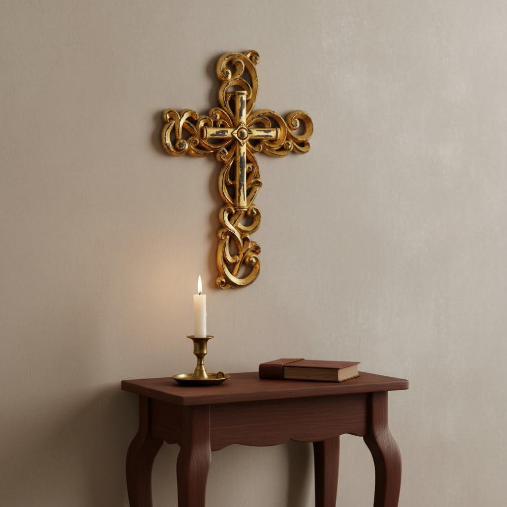 Comfy Hour 12 Inch Gold Cross for Wall, Ornate Religious Decor, 1 Piece