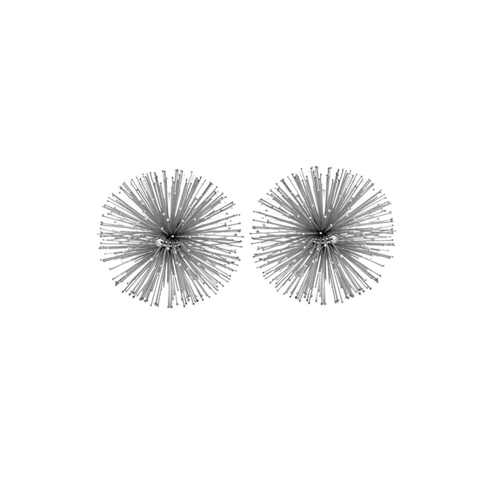 Modern Day Accents 5187 Erizo Urchin X-Small Silver Sphere Set of 2, Coffee Table Room Decor, Silver Decor, Shelf Decor, Modern Decor, Starburst Centerpiece, Spike Ball Decoration, Home, Office 4" D