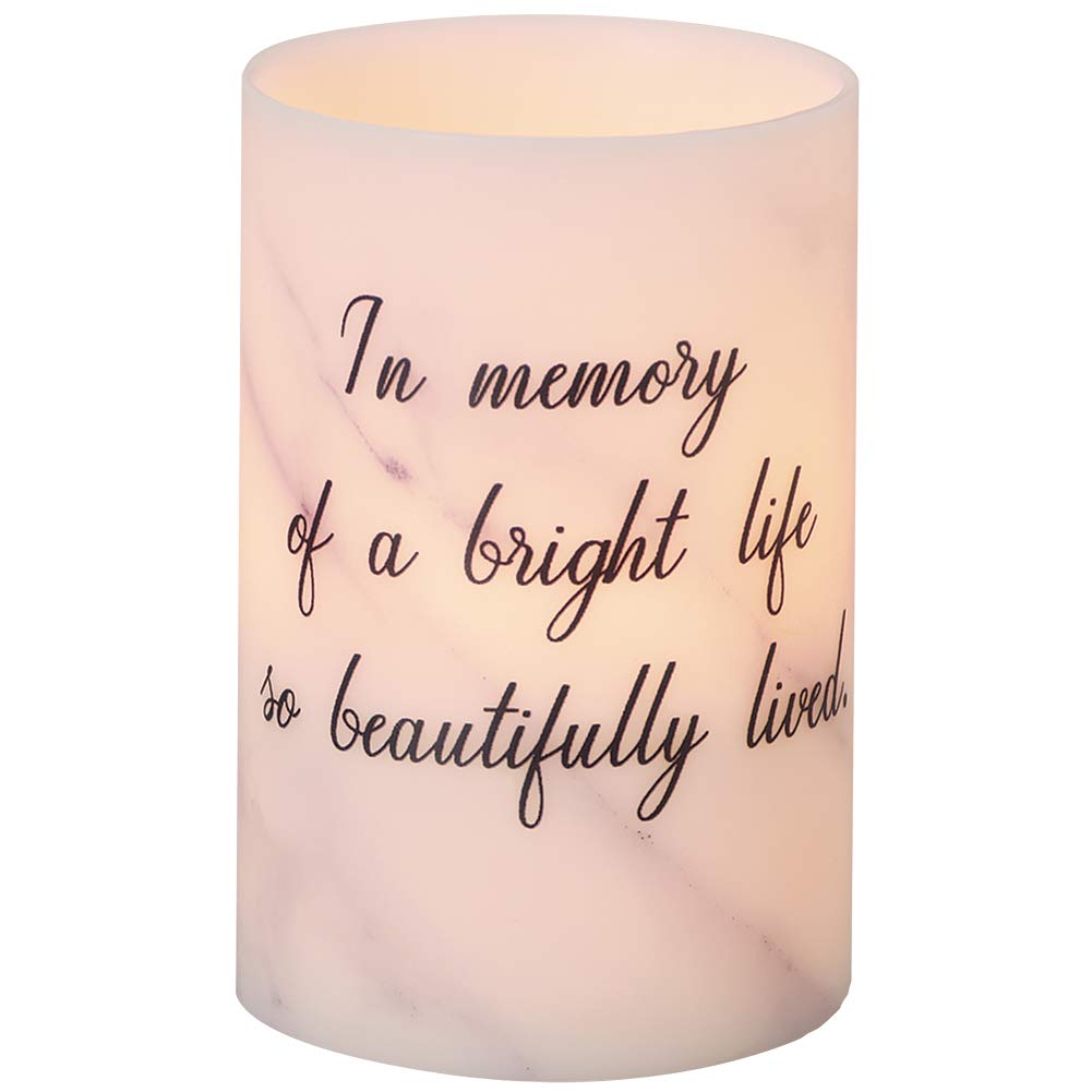 Roman Beautifully Lived Memorial White Marble Tone 4 x 6 Wax LED Flameless Candle