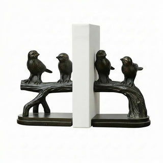 Comfy Hour Farmhouse Home Decor Collection Polyresin Solid Heavy Set of L/R Birds On Branch Art Bookends, 1 Pair